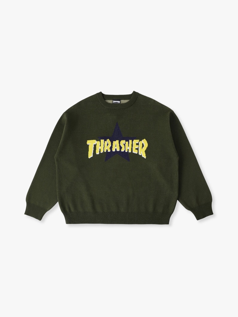 ジャカード ロゴニット プルオーバー 詳細画像 olive 1