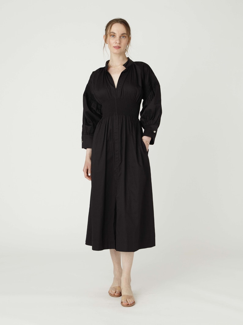 スモッキング ロングスリーブ ドレス 詳細画像 black