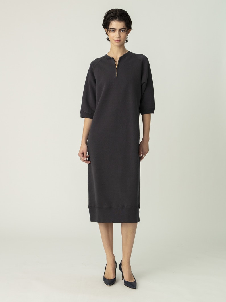 ハーフジップ スウェット ドレス（アイボリー/ブラック） 詳細画像 black 1