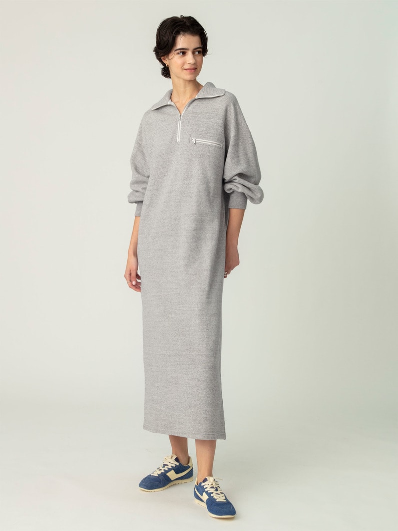 ハーフジップ スウェット ドレス 詳細画像 top gray 1