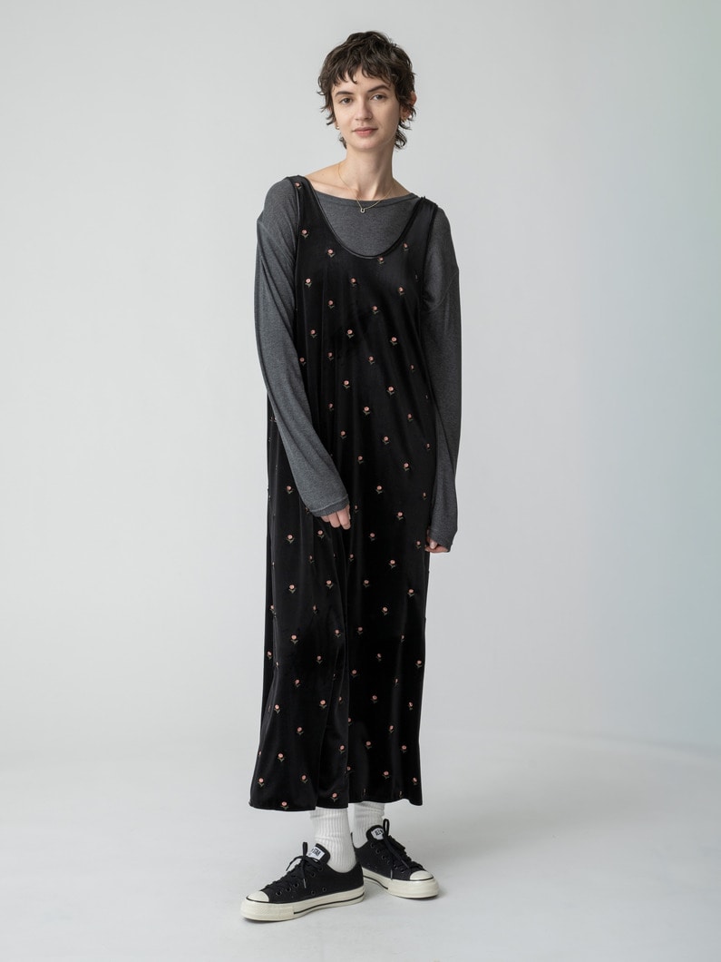 エンブロイダリー ベロア スリーブレスドレス 詳細画像 black 2