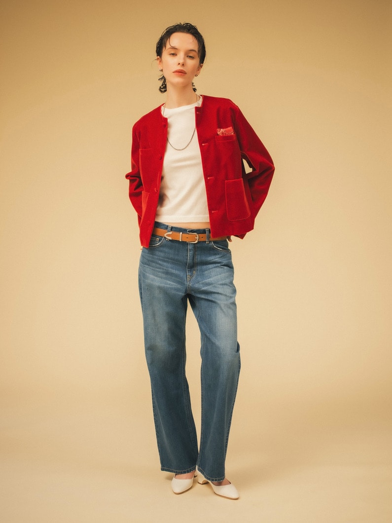 ベルベット ノーカラー ジャケット 詳細画像 red 5