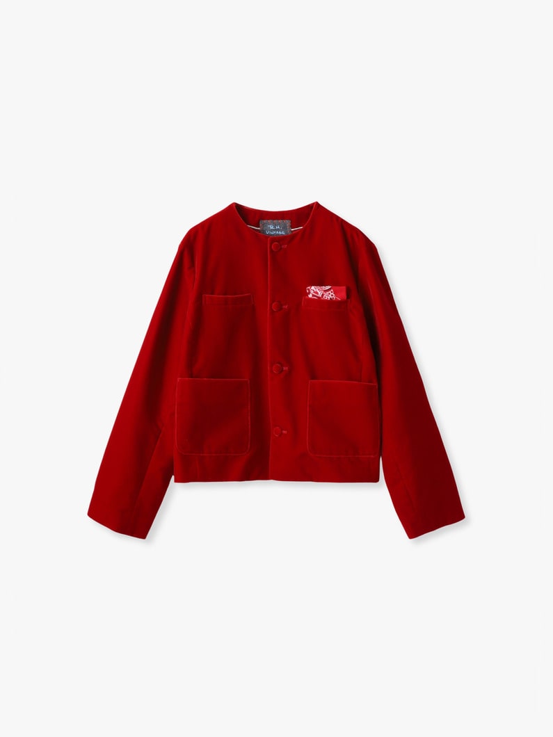 ベルベット ノーカラー ジャケット 詳細画像 red 1