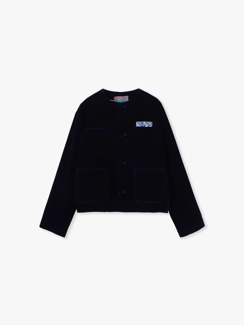 ベルベット ノーカラー ジャケット 詳細画像 navy