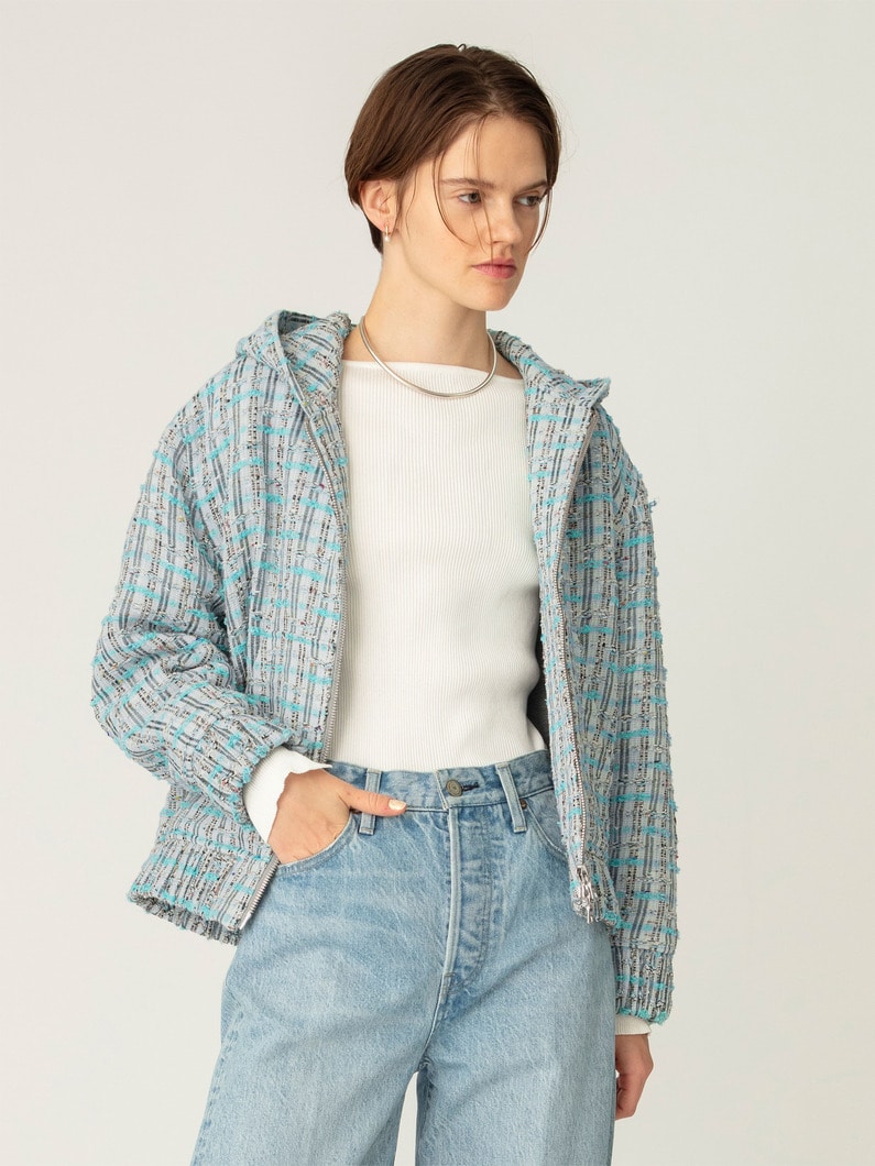 ツイード ジップアップ フーディー ジャケット 詳細画像 light blue