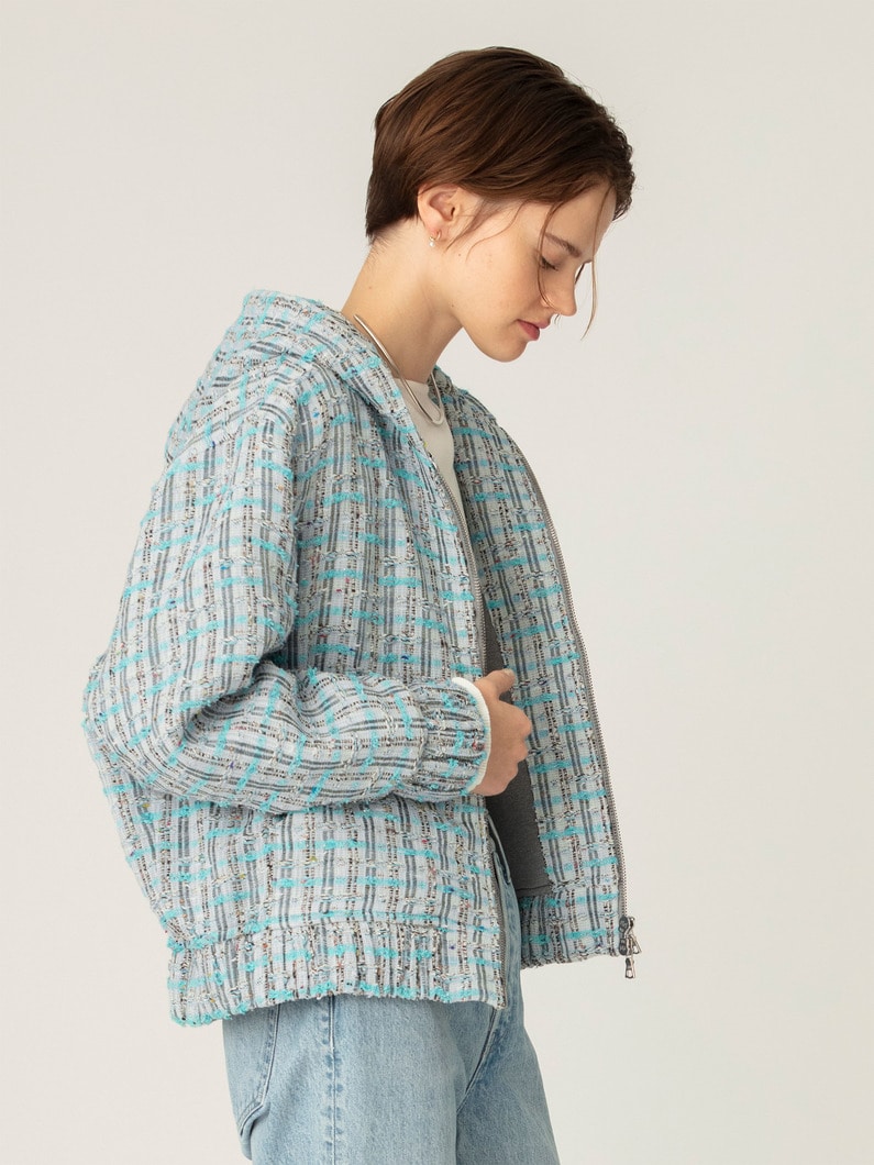 ツイード ジップアップ フーディー ジャケット 詳細画像 light blue 2