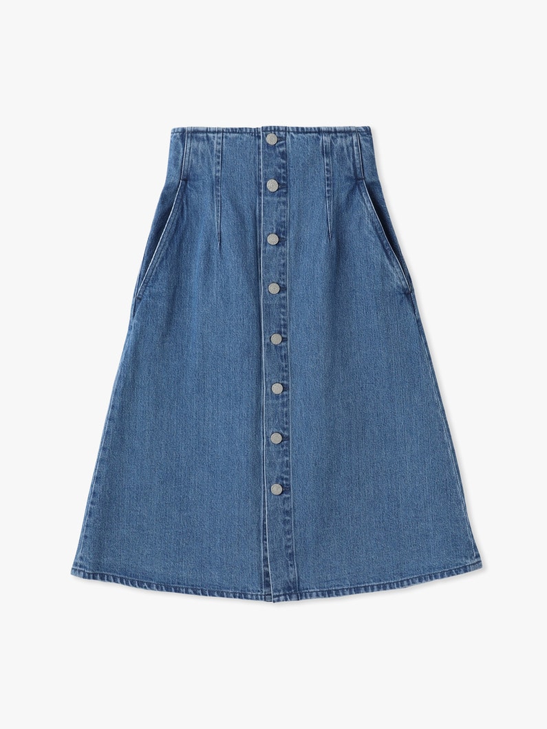 ハイウエスト ボタン デニムスカート 詳細画像 blue