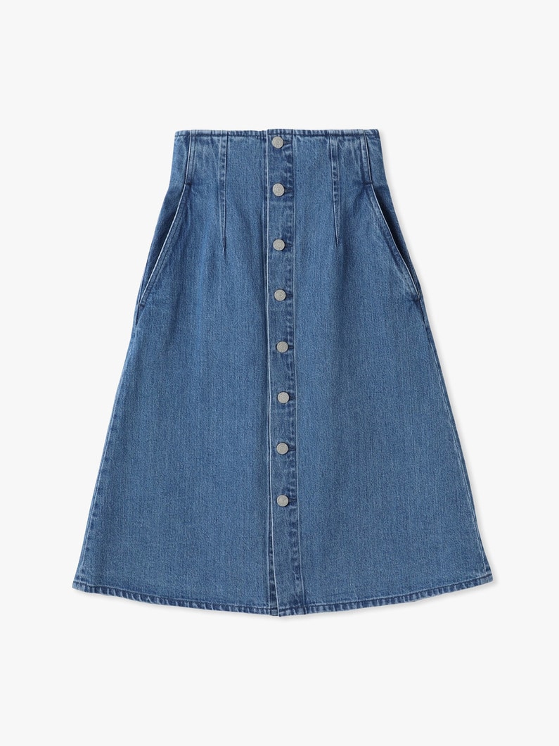 ハイウエスト ボタン デニムスカート 詳細画像 blue 4