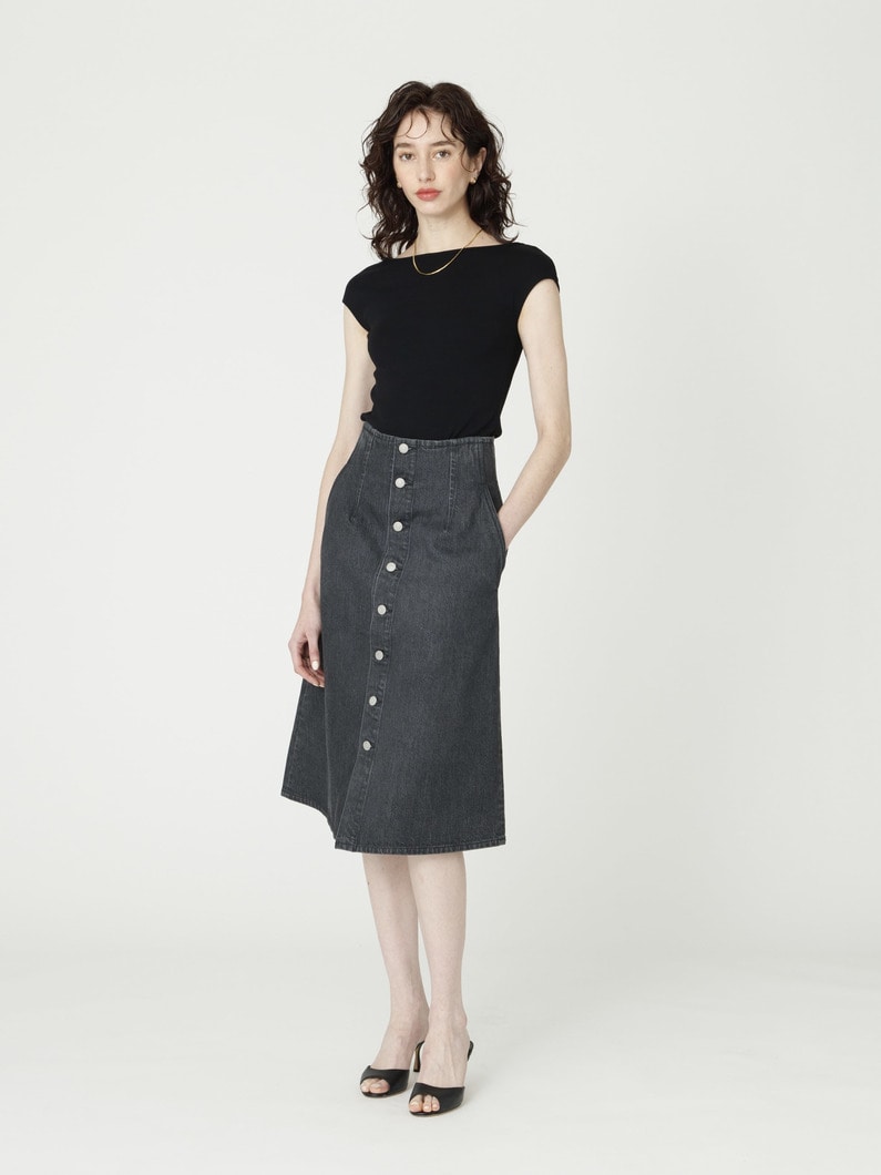 ハイウエスト ボタン デニムスカート 詳細画像 black 1