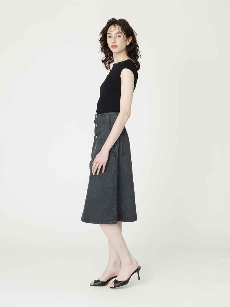 ハイウエスト ボタン デニムスカート 詳細画像 black 2