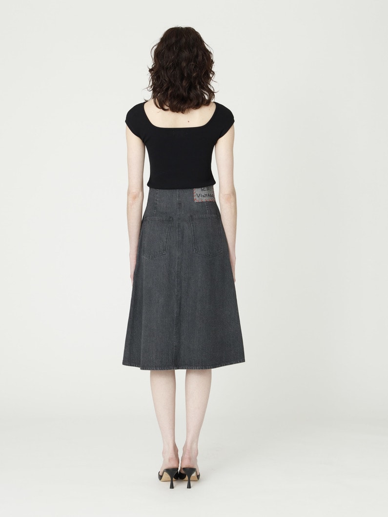 ハイウエスト ボタン デニムスカート 詳細画像 black 3