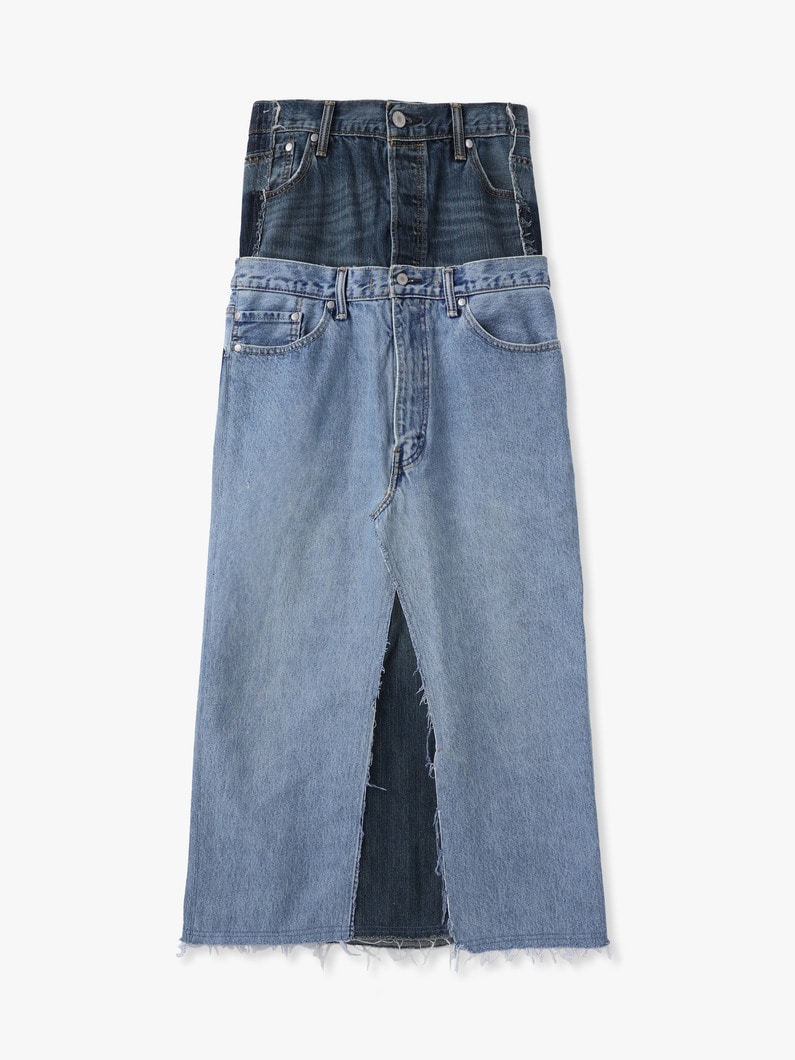 ダブルウエスト Iライン デニム スカート 詳細画像 blue 1