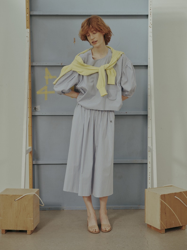 ストライプ ギャザースカート 詳細画像 blue 1