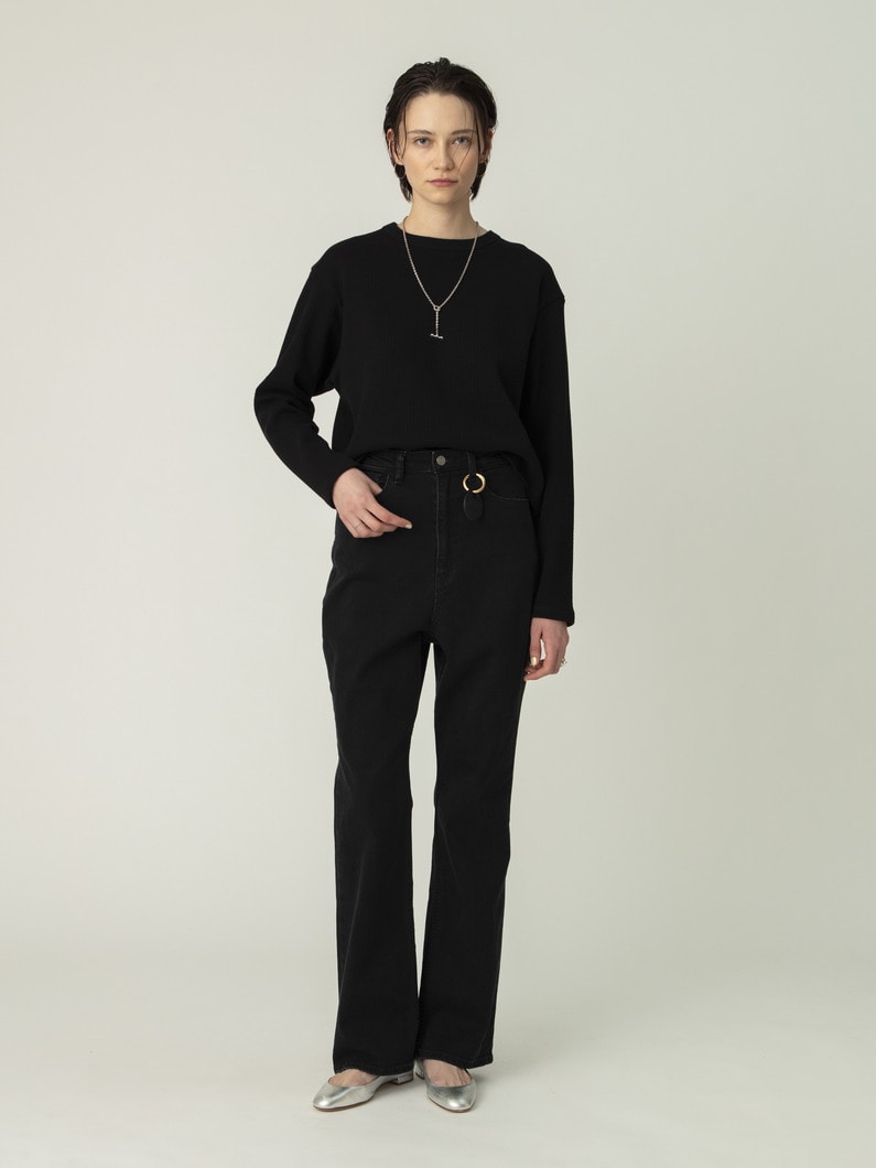 ストレッチ フレア デニム パンツ 詳細画像 black 1