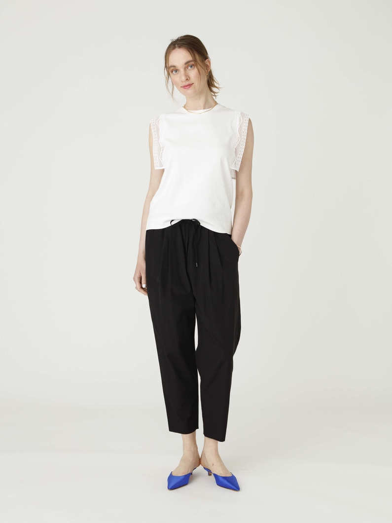 イージー ギャザー パンツ（ブラック/ブラウン） 詳細画像 black