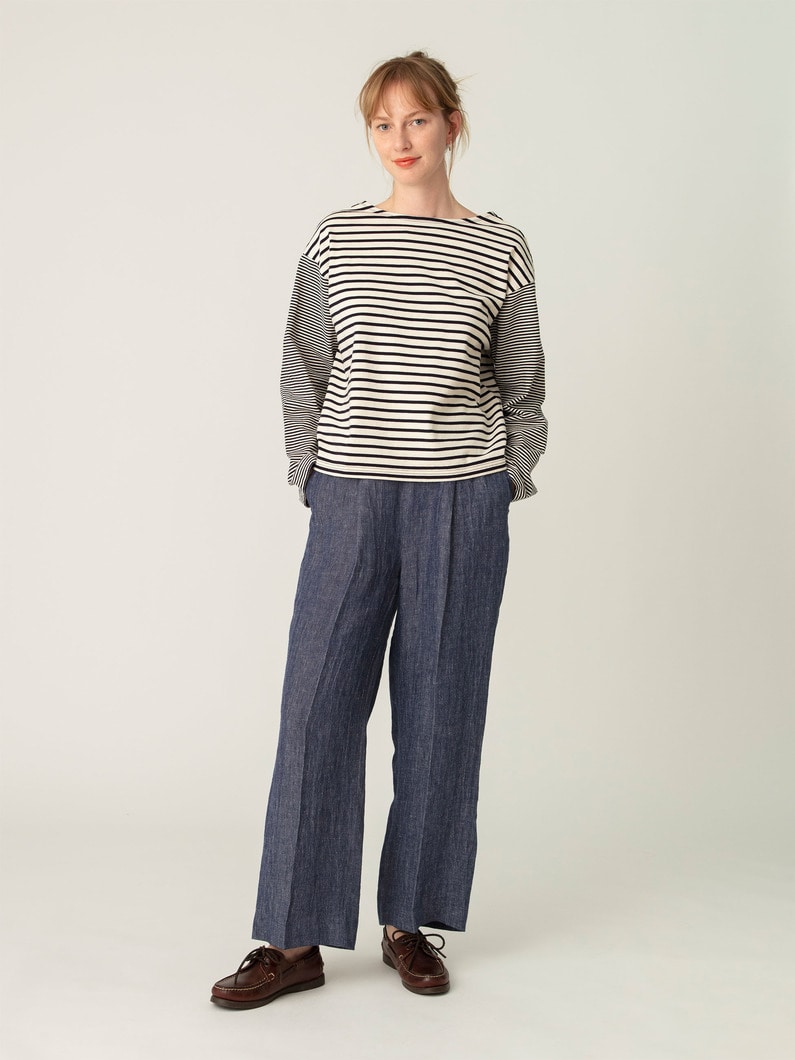 リネン イージーパンツ（ベージュ/ネイビー） 詳細画像 navy 4