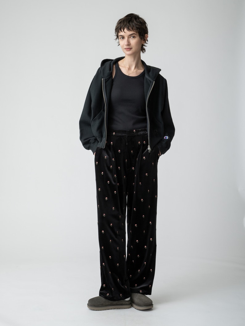 エンブロイダリー ベロア パンツ 詳細画像 black 1