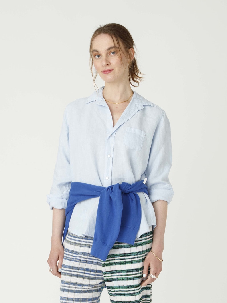 アイリーン ウォッシュド リネン シャツ（ホワイト/ネイビー/ライトブルー） 詳細画像 light blue