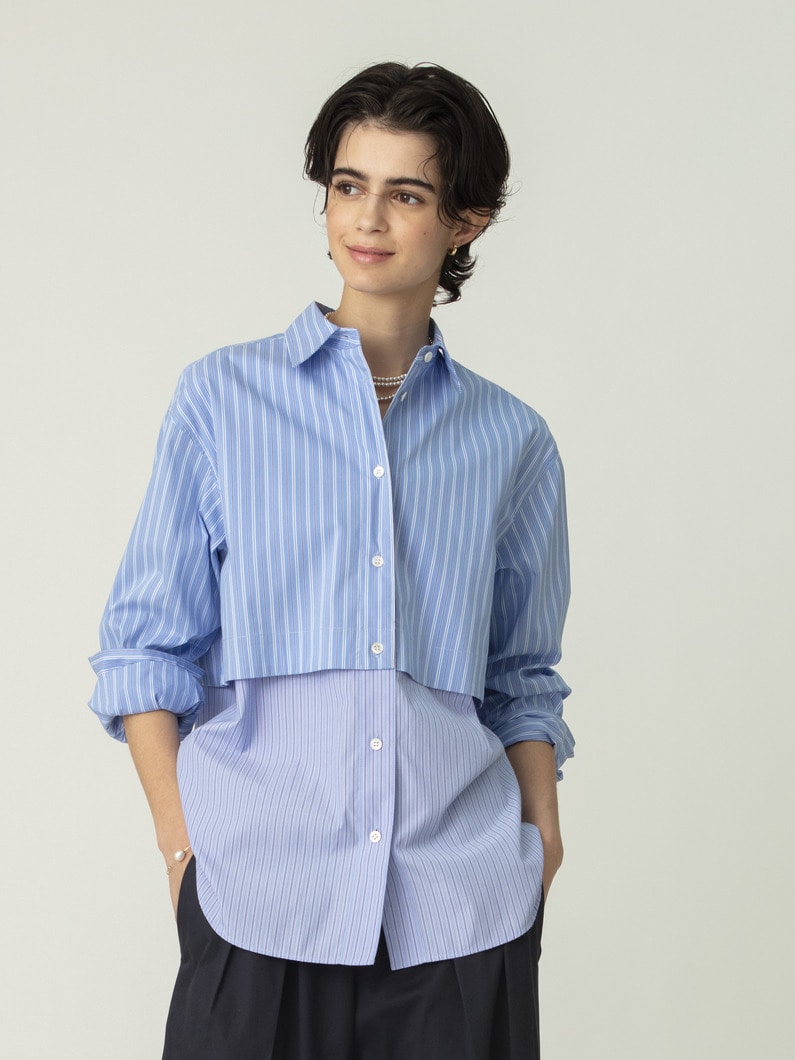 レイヤード ストライプ シャツ 詳細画像 blue