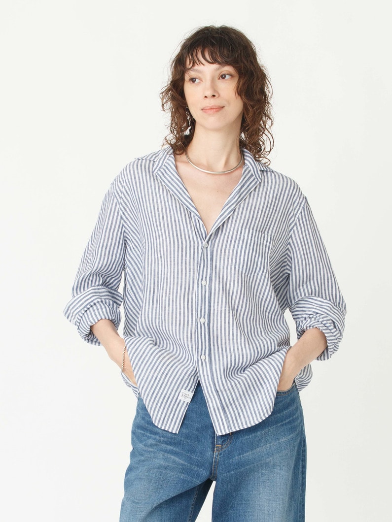 アイリーン イタリアンリネン ストライプシャツ（ホワイトネイビー） 詳細画像 white/navy 1