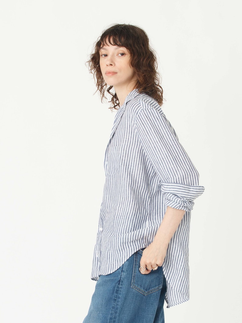 アイリーン イタリアンリネン ストライプシャツ（ホワイトネイビー） 詳細画像 white/navy 2