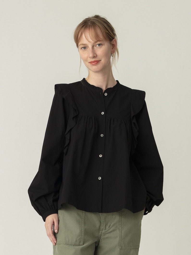 コットン フリル ブラウス 詳細画像 black