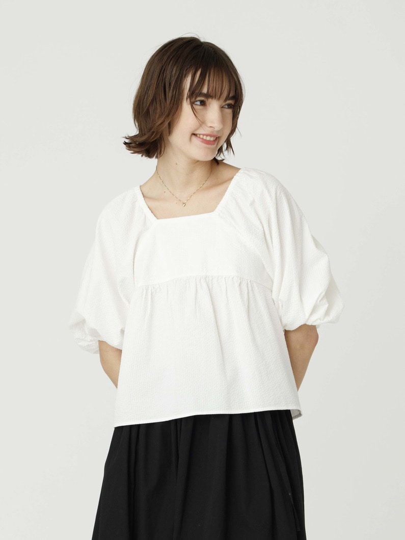 シアサッカー ブラウス（ホワイト/ブルー） 詳細画像 white 1