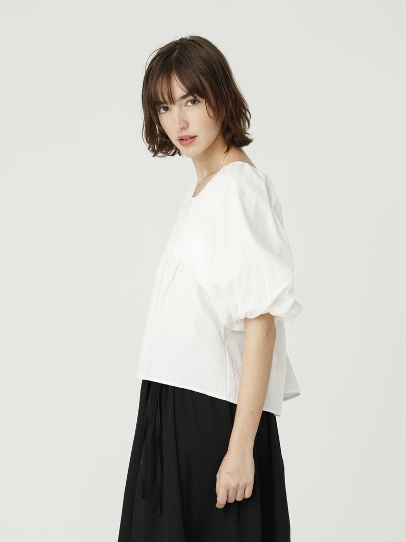 シアサッカー ブラウス（ホワイト/ブルー） 詳細画像 white 2