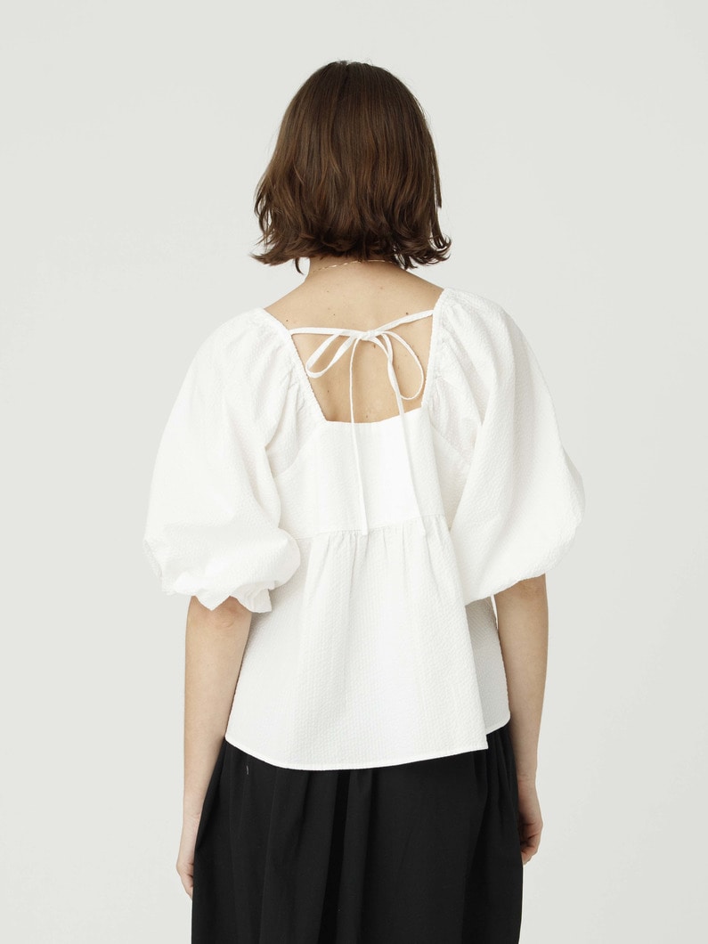 シアサッカー ブラウス（ホワイト/ブルー） 詳細画像 white 3