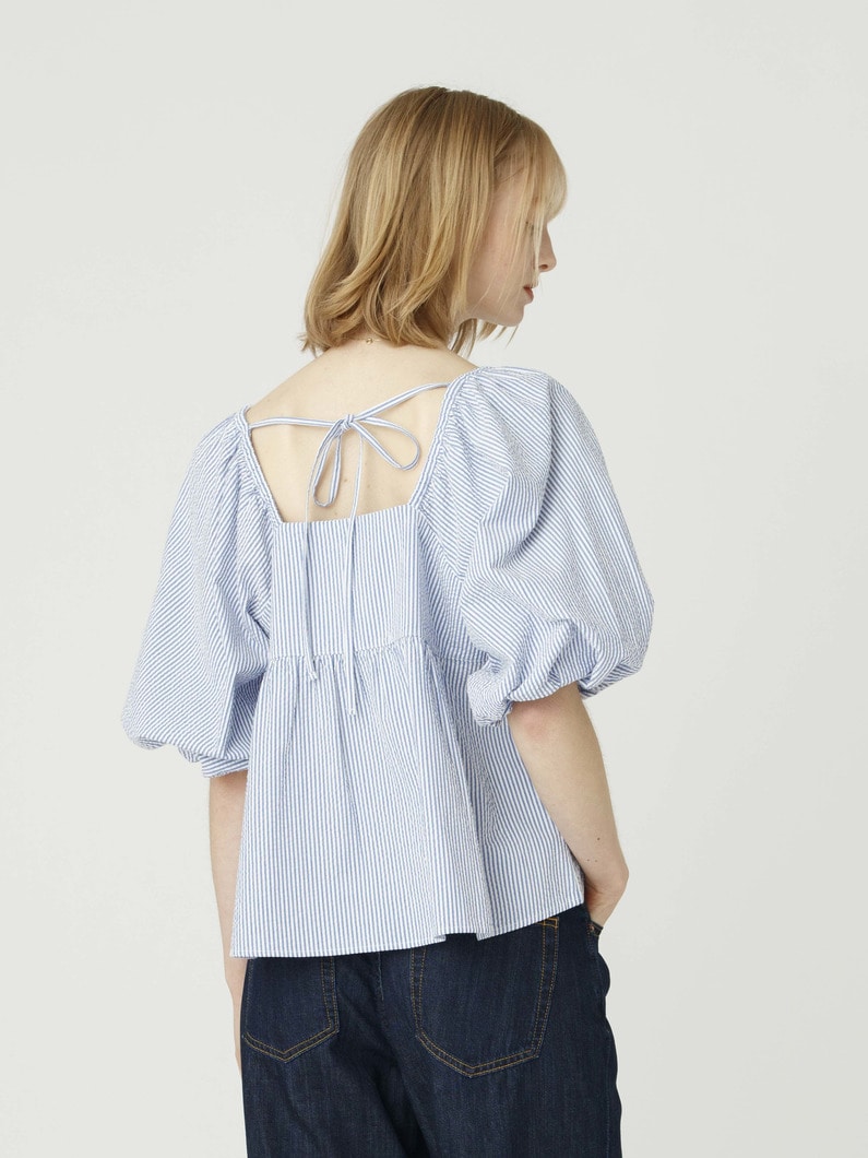 シアサッカー ブラウス（ホワイト/ブルー） 詳細画像 blue