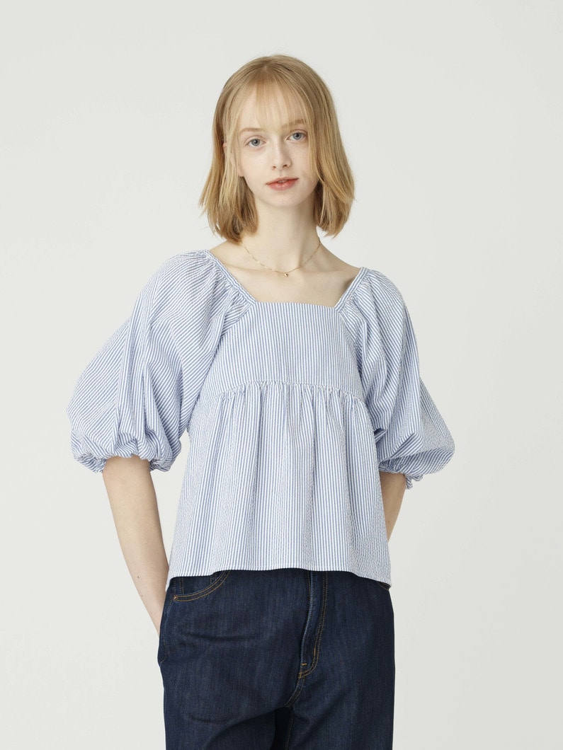 シアサッカー ブラウス（ホワイト/ブルー） 詳細画像 blue 2