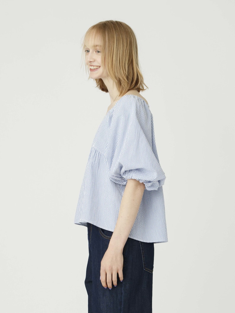 シアサッカー ブラウス（ホワイト/ブルー） 詳細画像 blue 3