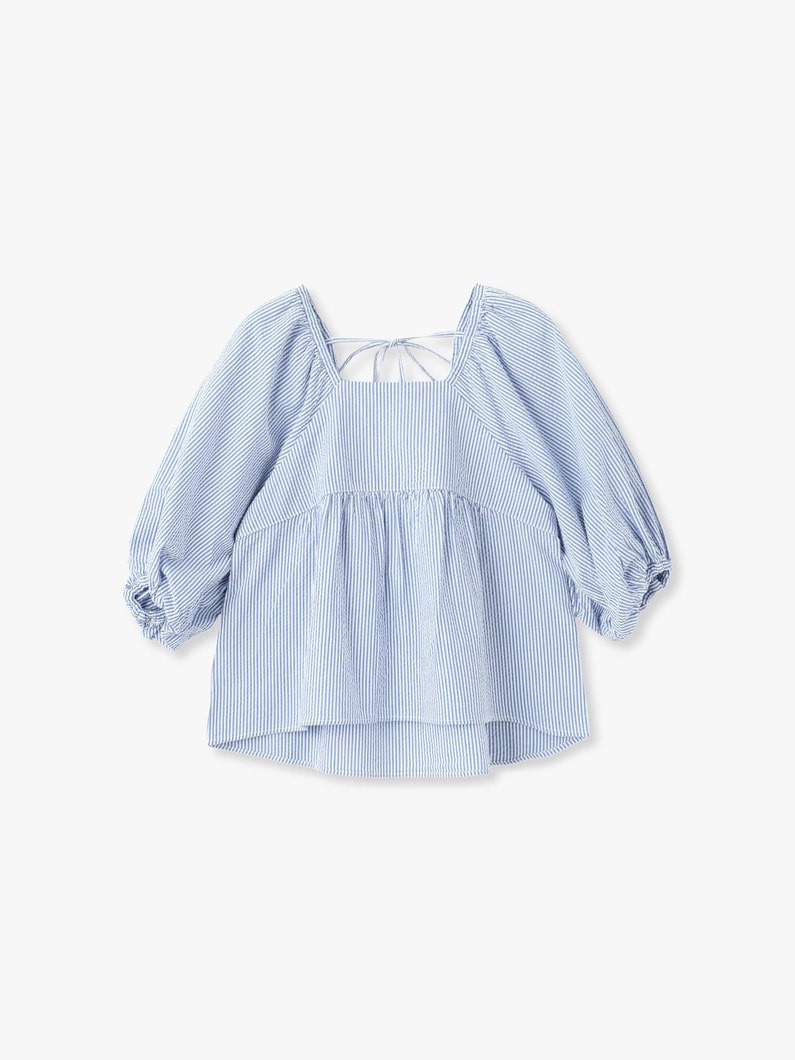 シアサッカー ブラウス（ホワイト/ブルー） 詳細画像 blue 4