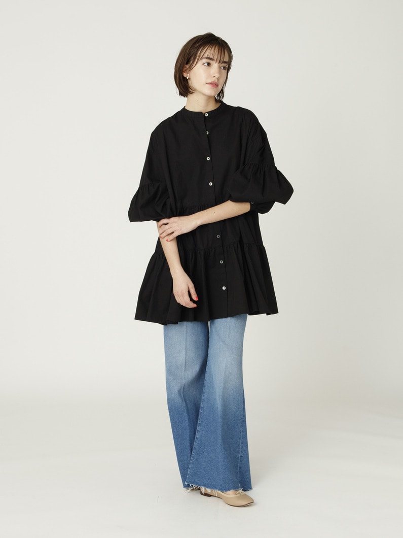 ティアード デニム ブラウス 詳細画像 black