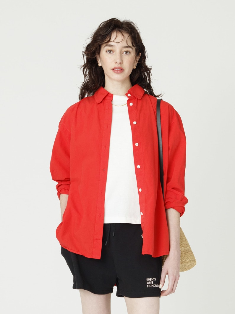 コットン シルク オーバーサイズ シャツ（レッド/パープル） 詳細画像 red