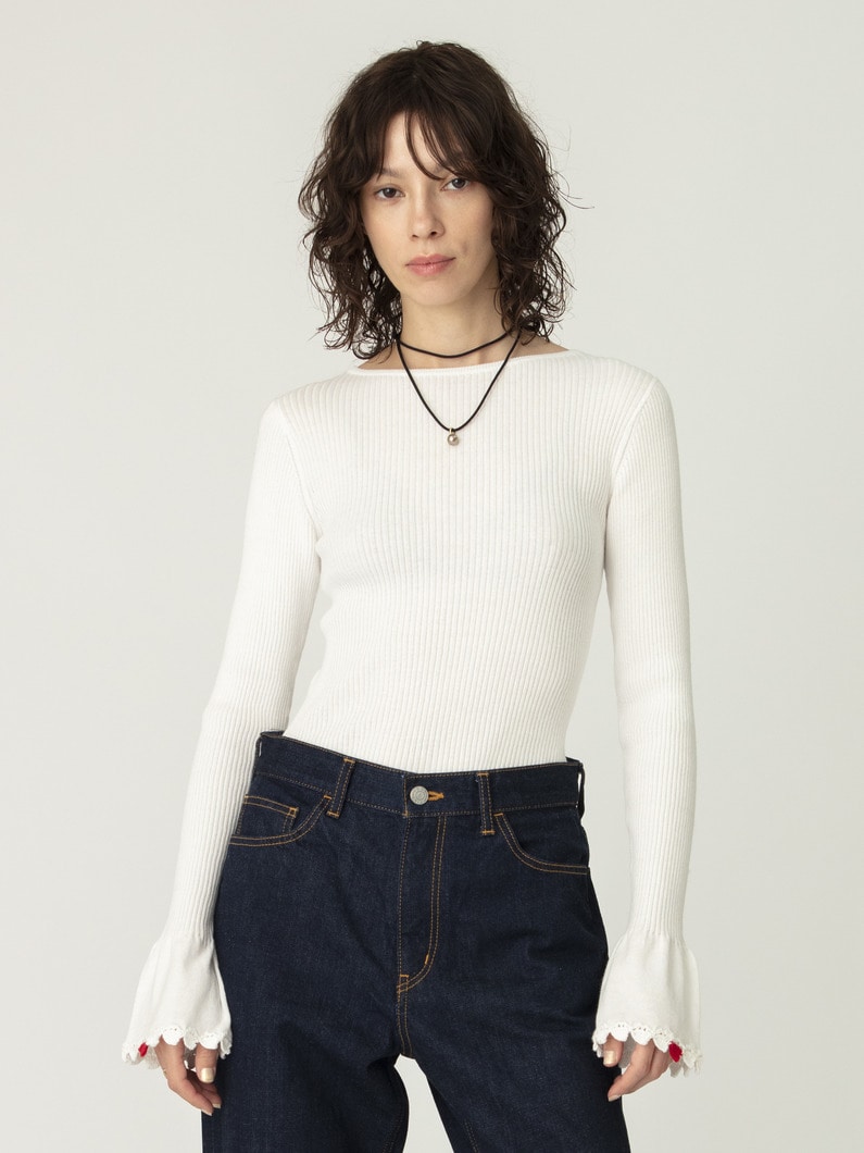 ハート クロシェ リブ ニットトップ 詳細画像 white 2