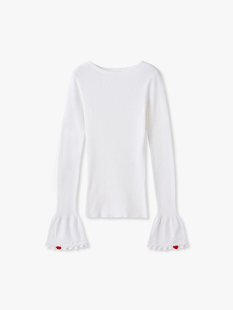 ハート クロシェ リブ ニットトップ 詳細画像 white 3