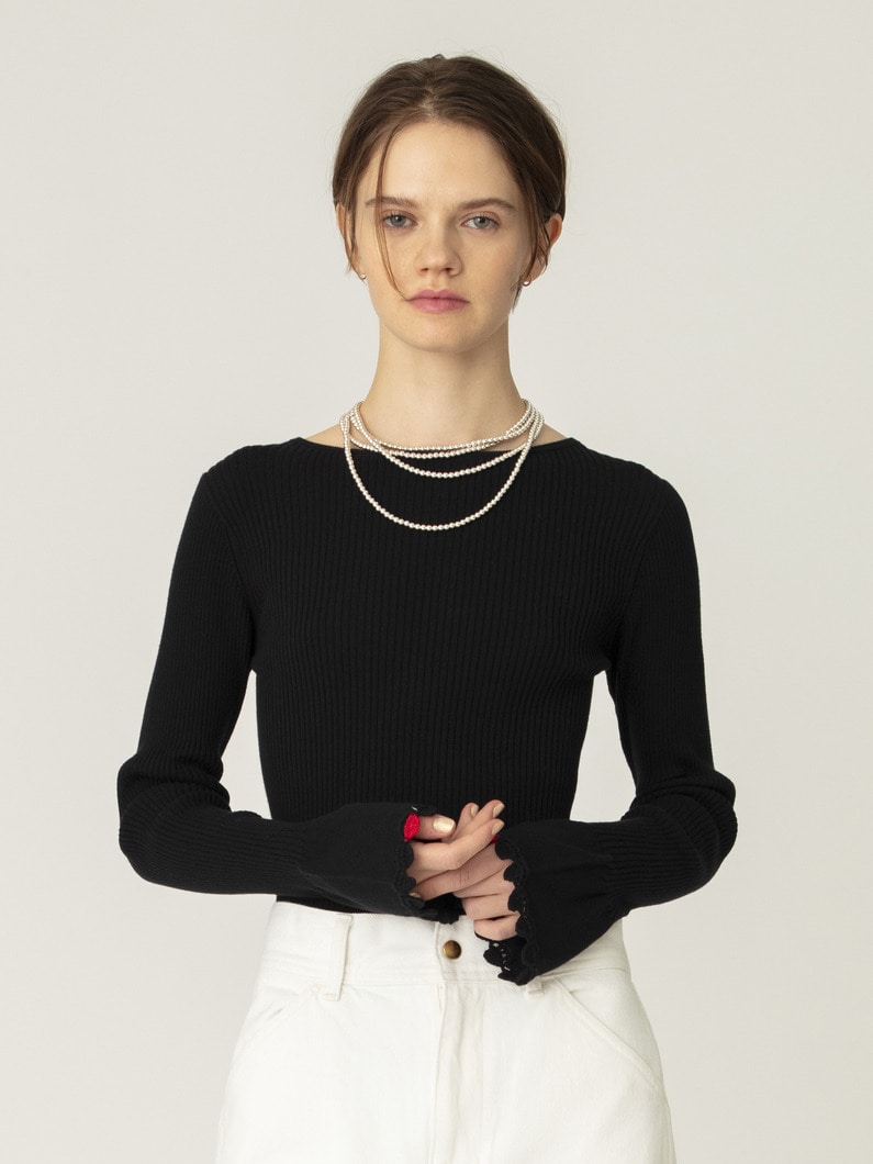 ハート クロシェ リブ ニットトップ 詳細画像 black