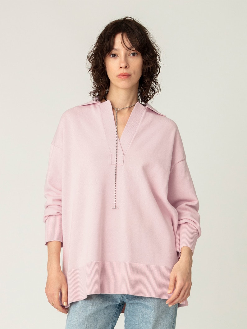 ポロカラー ニットプルオーバー 詳細画像 pink