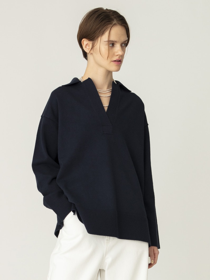ポロカラー ニットプルオーバー 詳細画像 navy