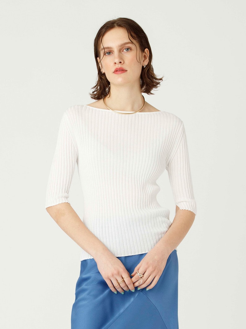 バックボタン リブ ニット トップ 詳細画像 white 1