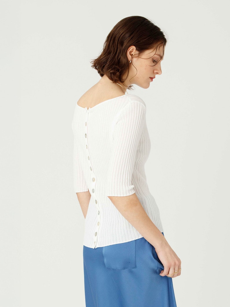 バックボタン リブ ニット トップ 詳細画像 white 2