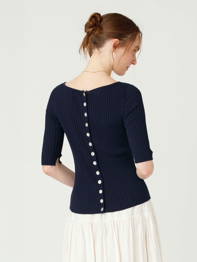 バックボタン リブ ニット トップ 詳細画像 navy