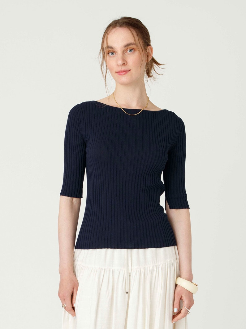 バックボタン リブ ニット トップ 詳細画像 navy 2
