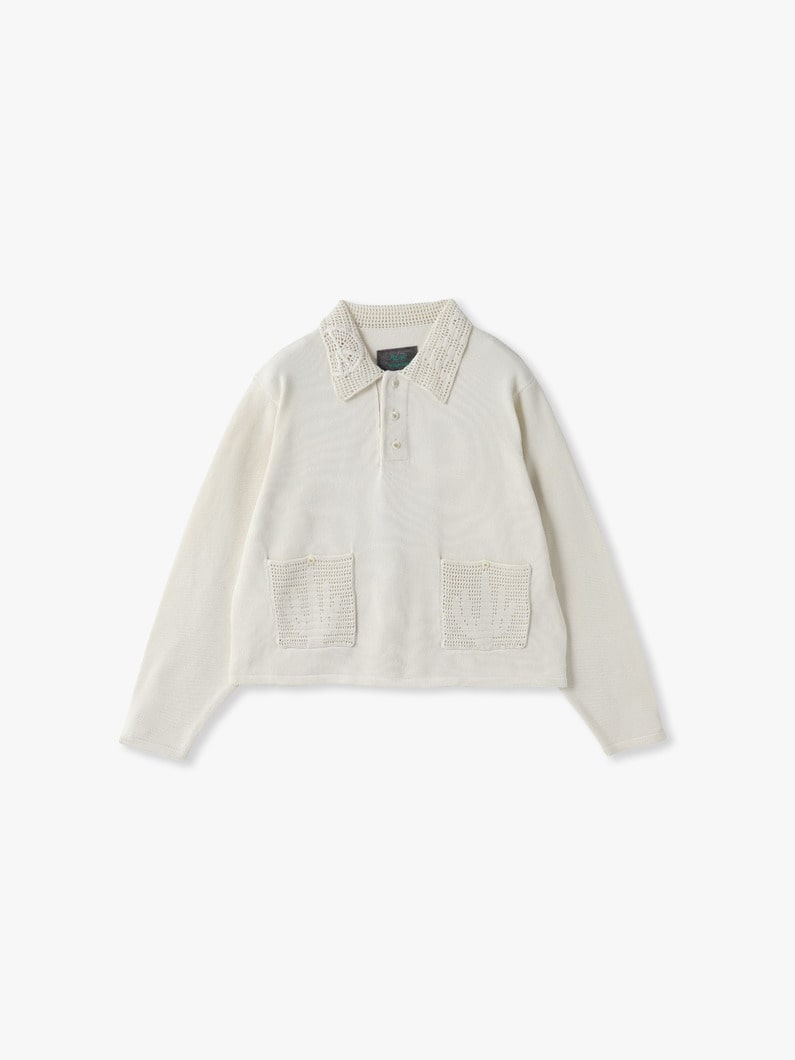クロシェカラー ニット ポロ トップ 詳細画像 ivory