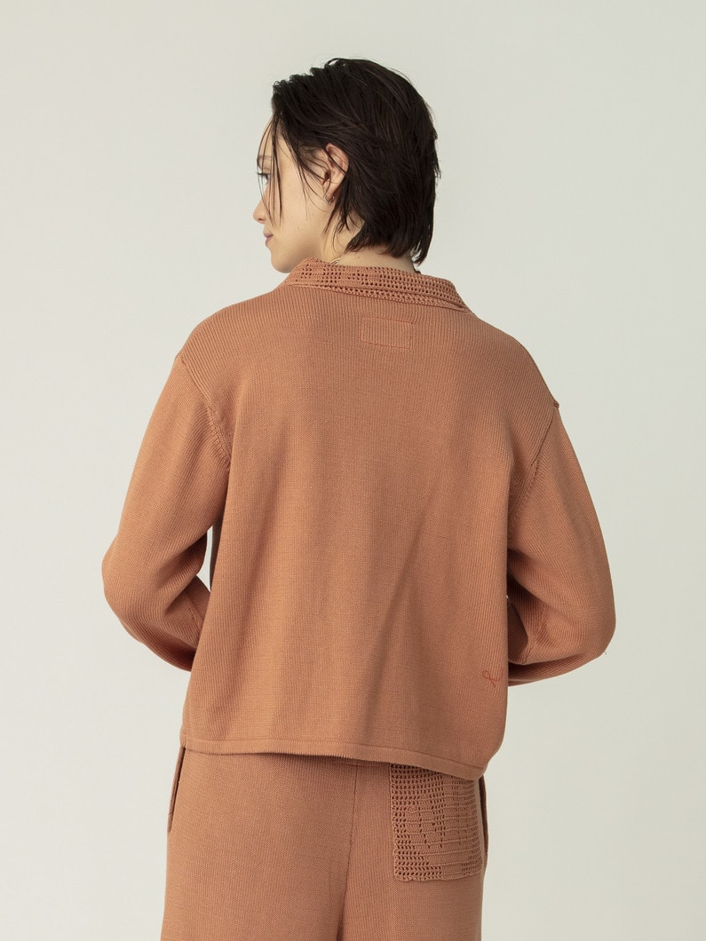 クロシェカラー ニット ポロ トップ 詳細画像 pink 2