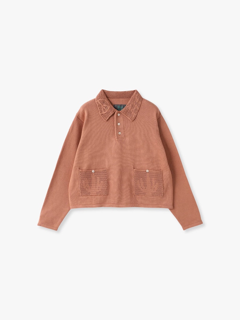 クロシェカラー ニット ポロ トップ 詳細画像 pink 3