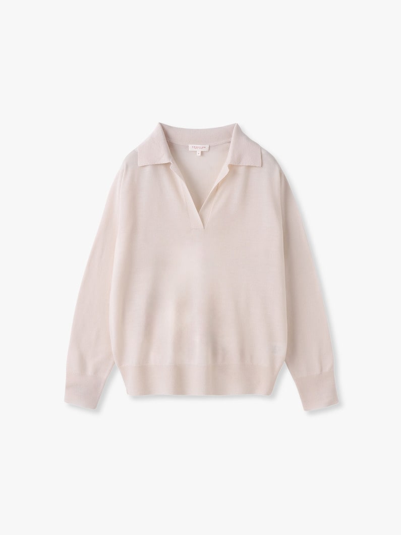 ソーヤー スーパーファインメリノウール オープンカラー  ニットトップ 詳細画像 ivory 1