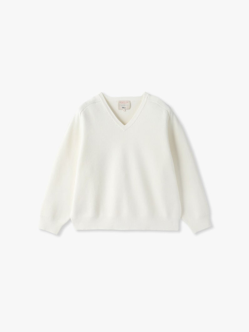 Vネック ニット プルオーバー（ホワイト/ネイビー） 詳細画像 white