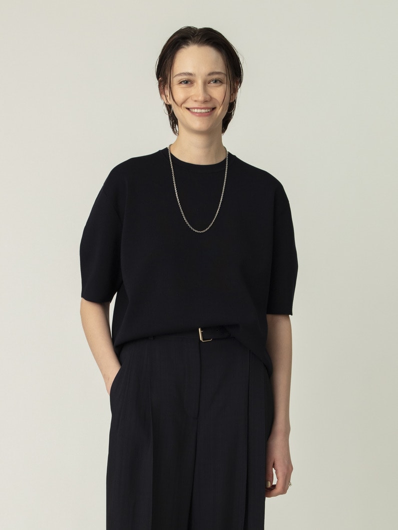 シルク コットン ハイゲージ ニット トップ（ホワイト/ネイビー） 詳細画像 navy 1